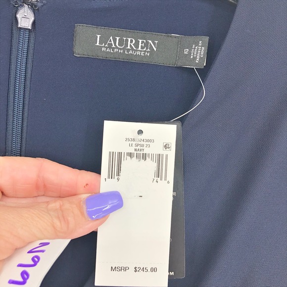 LAUREN RALPH LAUREN Evening Gown 12 Navy Blue V-Neck Maxi Dress Knot Front NWT - Picture 7 of 9